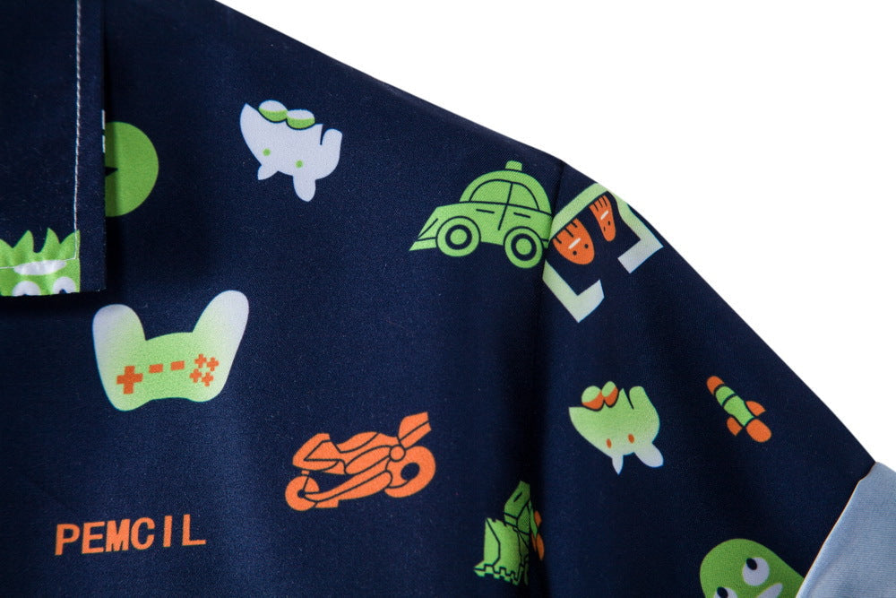 Herren Kurzarmhemd mit kreativem Retro-Design
