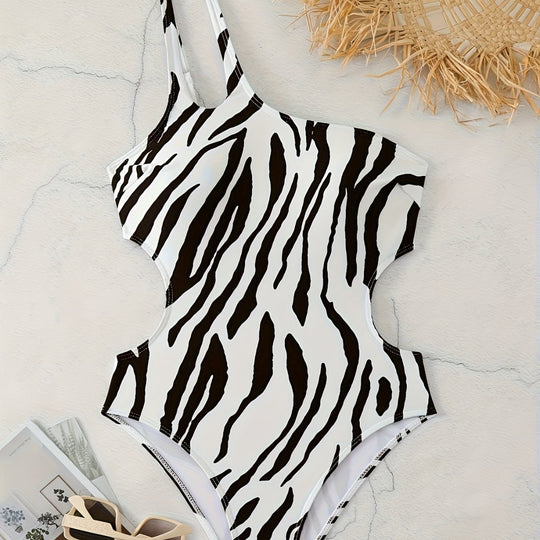 Damen Asymmetrischer Einteiler Badeanzug mit Tiermotiv R&B