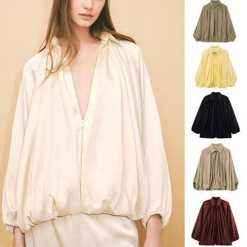 Damen leichte Satinjacke mit tiefem V-Ausschnitt und elastischen Bündchen R&B