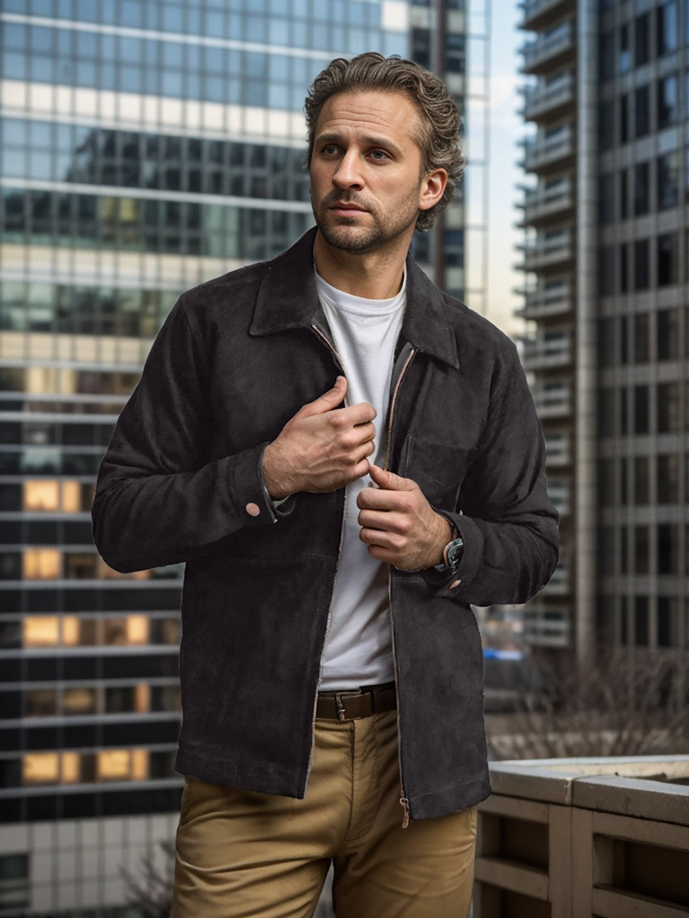 Herren modische und hochwertige Wildlederjacke R&B