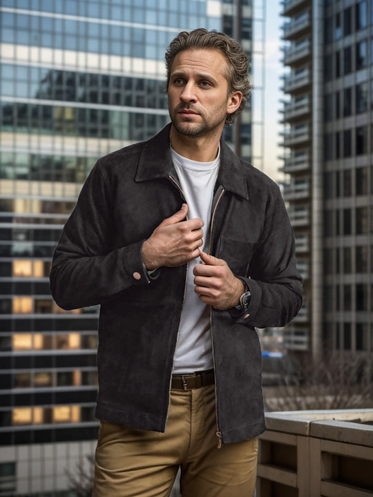 Herren modische und hochwertige Wildlederjacke R&B