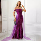 Damen Glamouröses Abendkleid mit schimmerndem Glitzer und Tüllakzenten R&B