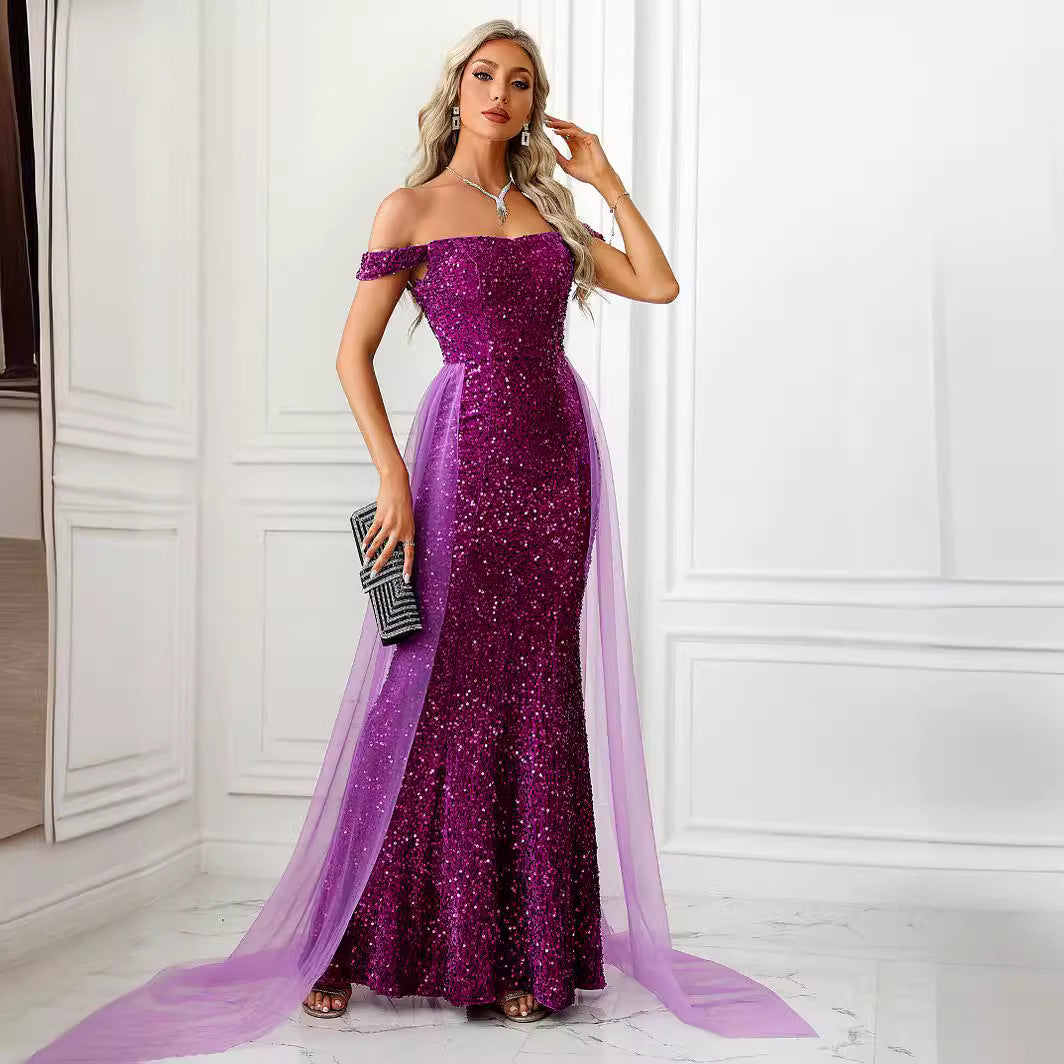 Damen Glamouröses Abendkleid mit schimmerndem Glitzer und Tüllakzenten R&B