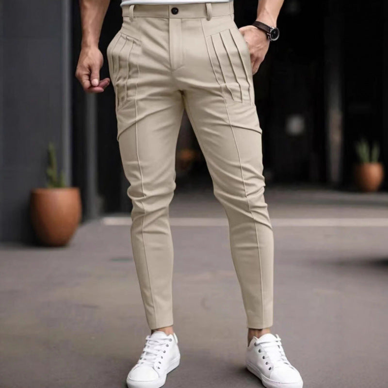 Herren stylische Slim-Fit Anzughose mit plissiertem Design R&B