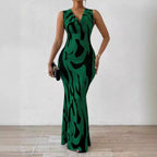 Damen Figurbetontes Maxikleid mit attraktivem Muster und elegantem V-Ausschnitt R&B