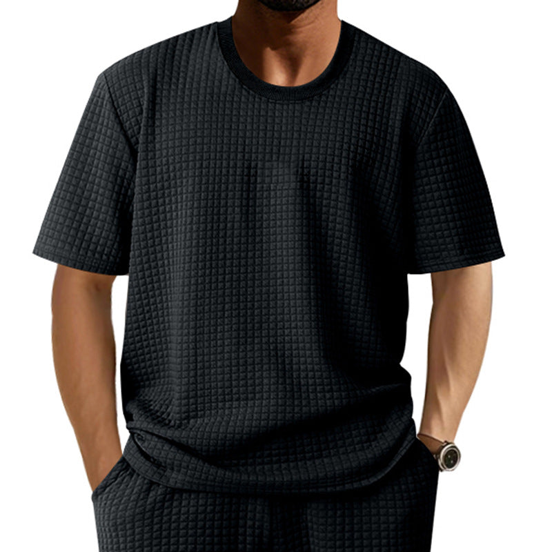 Herren lässiges Rundhals-T-Shirt mit strukturiertem Gewebe R&B