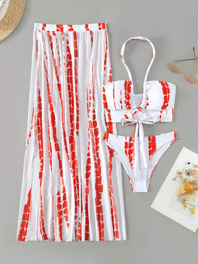 Damen Bikini-Set mit elegantem Maxirock und femininem Oberteil R&B