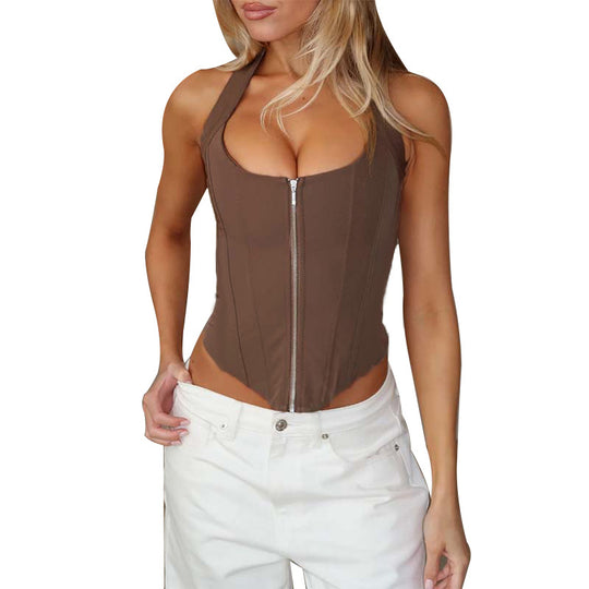 Damen figurbetontes Bustier-Oberteil mit Reißverschluss und verstärktem Schnitt R&B