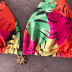 Damen Triangel-Bikini mit tropischem Blättermuster R&B