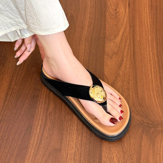 Damen Zehentrenner-Pantoletten mit elegantem Schmuckdetail und komfortabler Sohle R&B