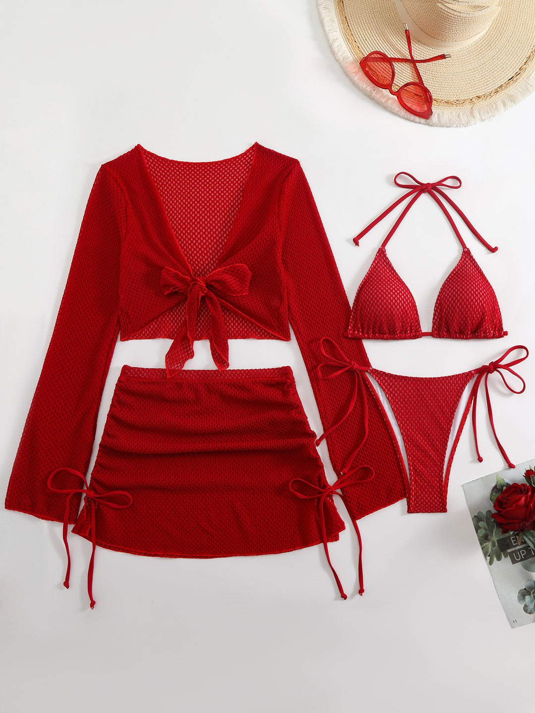 Damen Badeanzug-Set mit trendigem Netzdesign und verstellbaren Details R&B