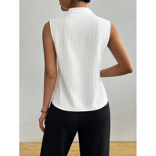 Damen Chicer Stehkragen-Top mit eleganter Rippstruktur R&B