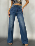 Damen Weite High-Waist Jeans mit klarer Schnittführung