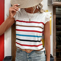 Damen T-Shirt mit Spitzenärmeln und gestreiftem Design R&B