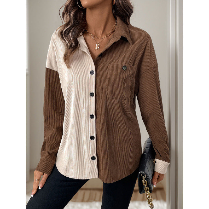 Damen Cordbluse mit modischem Farbblockdesign R&B