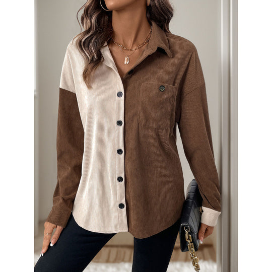 Damen Cordbluse mit modischem Farbblockdesign R&B