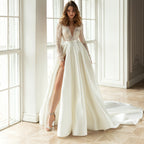 Damen Hochzeitskleid mit eleganten Spitze-Applikationen und schwingendem Rock R&B