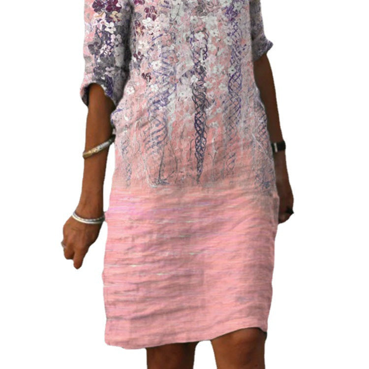 Damen nan knielanges Midikleid im Materialmix mit floraler Spitzenoberfläche, V-Ausschnitt und Knitterstruktur R&B