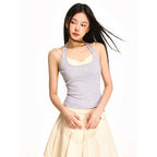 Damen nan doppellagiges formgR&Bendes Neckholder-Oberteil mit integriertem Unterbustier und feiner Rippstruktur R&B