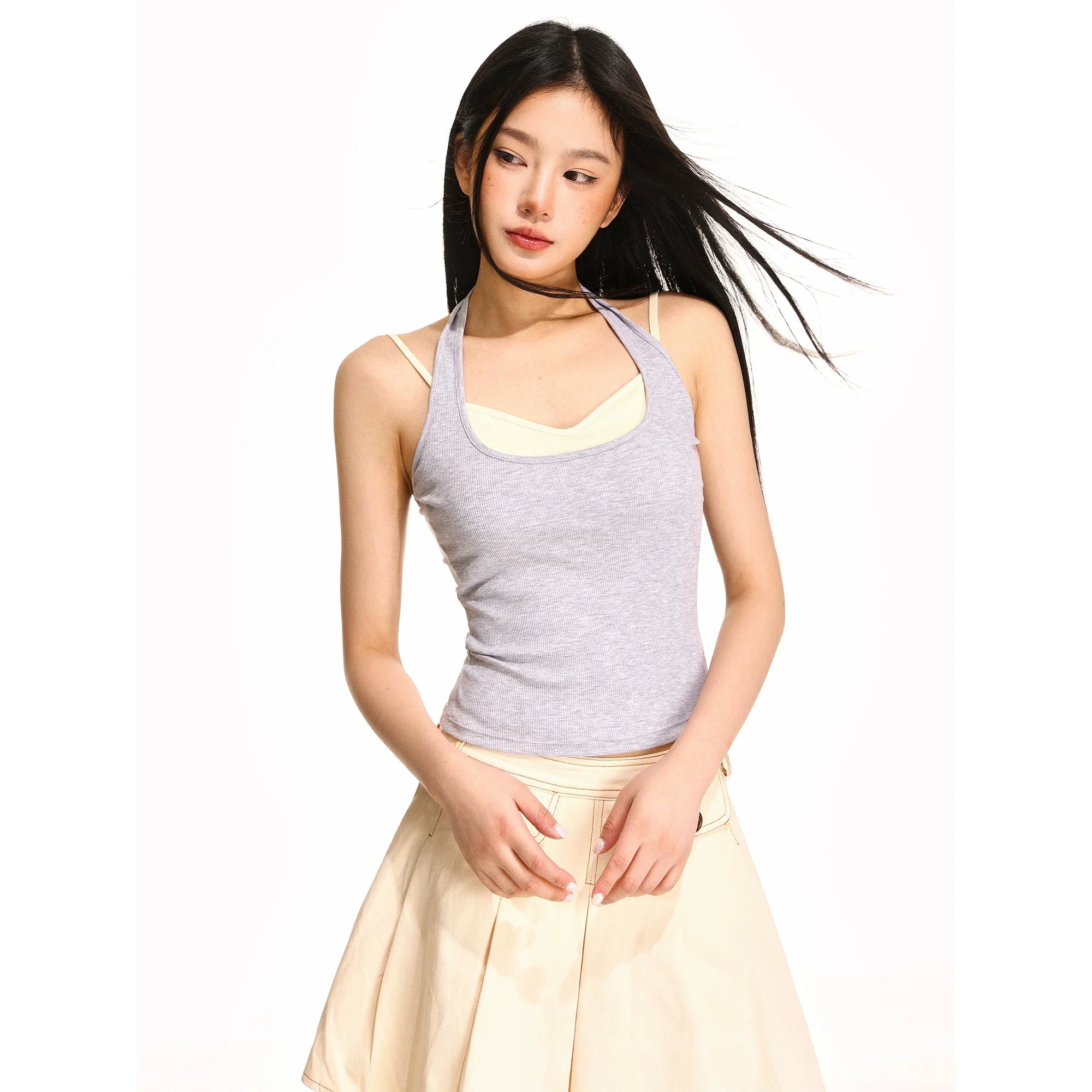 Damen nan doppellagiges formgR&Bendes Neckholder-Oberteil mit integriertem Unterbustier und feiner Rippstruktur R&B