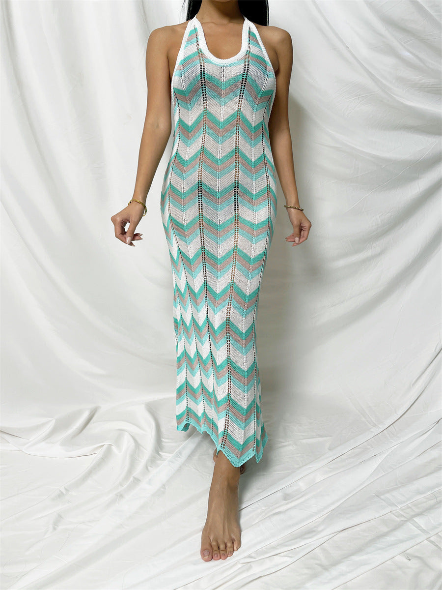Damen Häkel-Maxikleid mit Chevron-Muster R&B