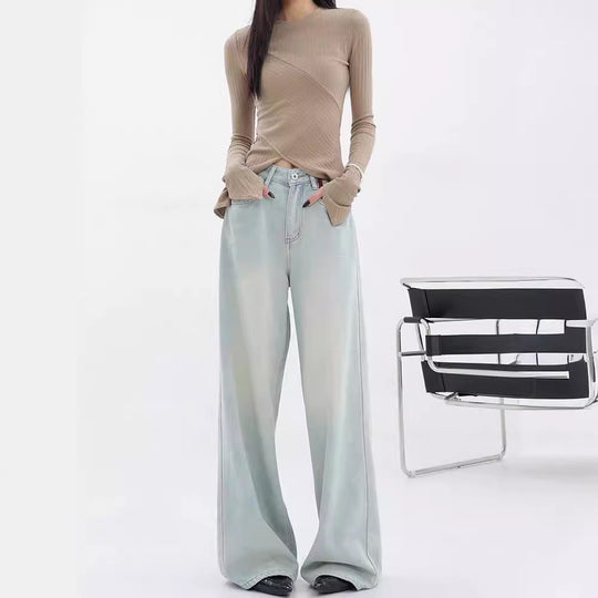 Damen Weite Denim-Hose mit lässigem Schnitt und hohem Bund R&B
