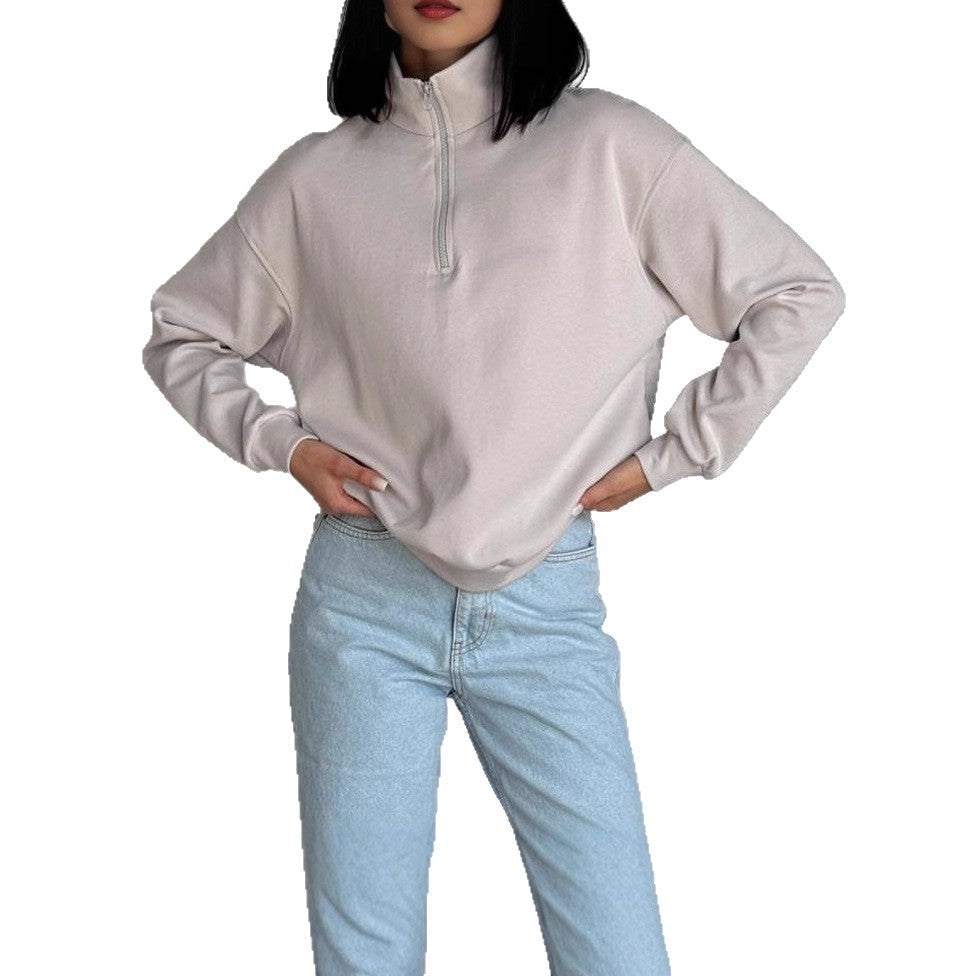 Damen Oversized Sweatshirt mit halbem Reißverschluss und elastischem Saum R&B