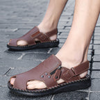 Herren Stilvolle und bequeme Leder-Sandalen mit verstellbarem Riemen R&B