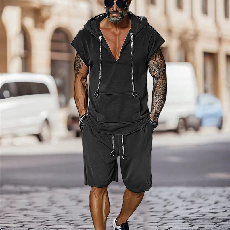 Herren lässiges Freizeit-Set mit stylischem Kapuzen-T-Shirt und Shorts R&B