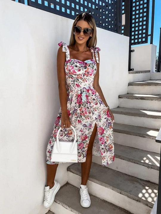 Damen Sommerliches Kleid mit wärmenden Trägern und Blumenmuster R&B