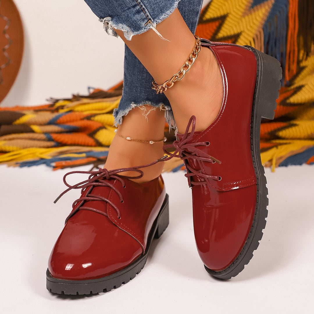 Damen Elegante Lackleder Schnürschuhe mit robustem Blockabsatz R&B