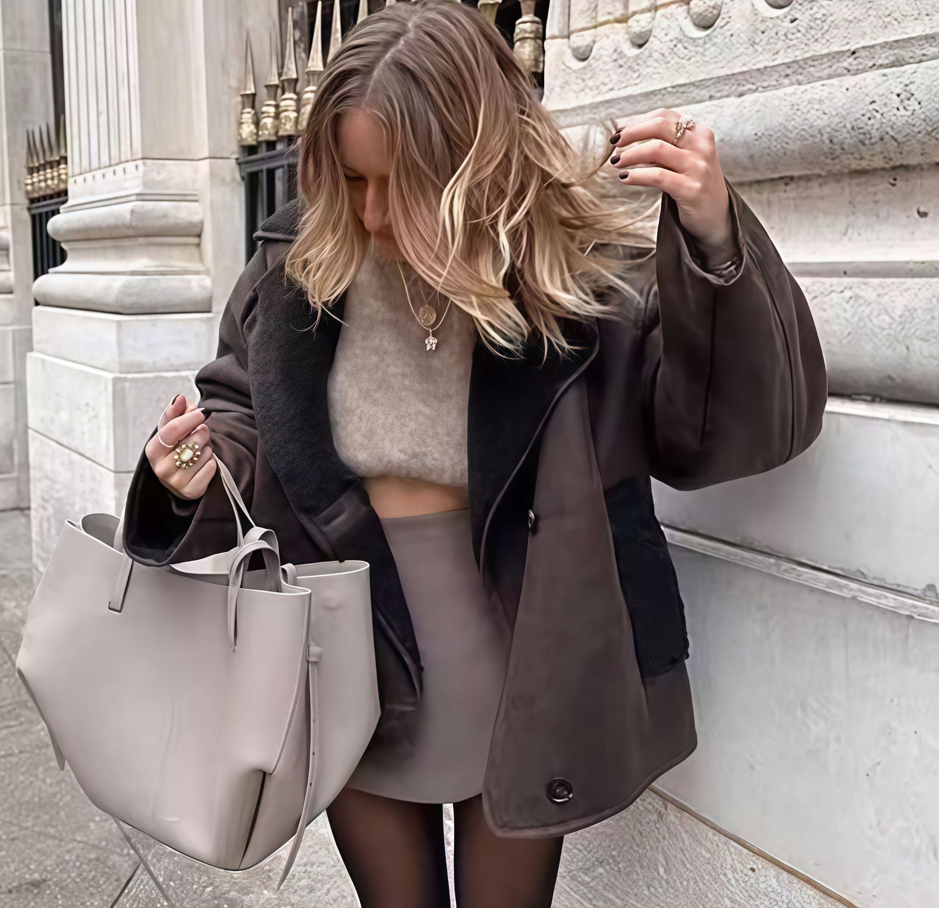 Damen elegante Oversized-Jacke mit weichem Futter und raffinierter Struktur R&B