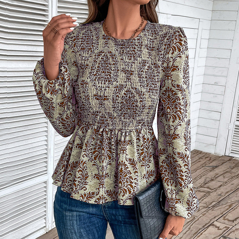 Damen Oberteil mit floralem Design und gerafftem Saum R&B
