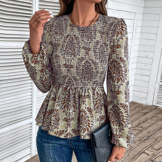 Damen Oberteil mit floralem Design und gerafftem Saum R&B