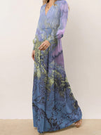 Damen Maxikleid mit raffinierten Faltendetails und künstlerischem Farbverlauf