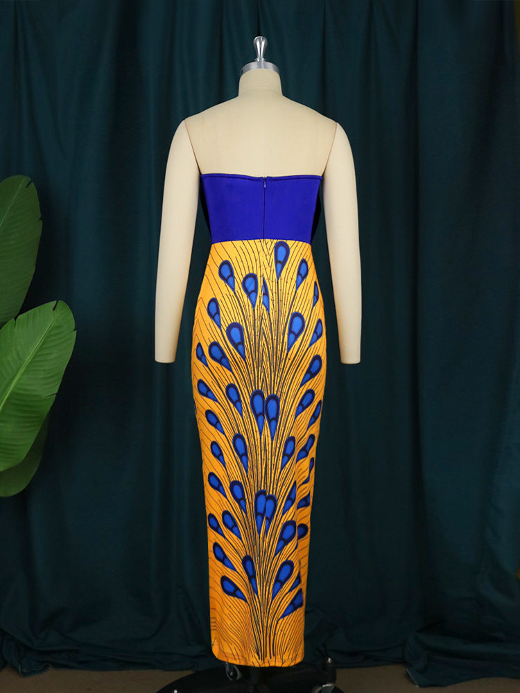 Damen figurbetontes Kleid mit eleganter Drapierung und auffälligem Mustermix R&B