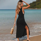 Damen Elegantes Maxikleid mit asymmetrischem Saum und seitlichem Schlitz R&B