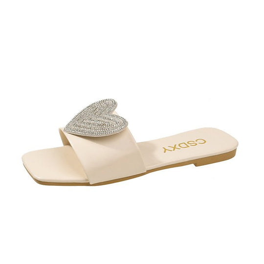Damen elegante Slipper mit Herz-Applikation und funkelnden Strasssteinen R&B