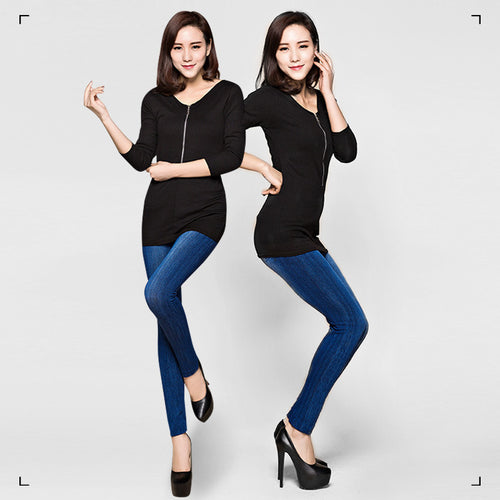 Damen Hochtaillierte Jeansleggings im Denim-Look R&B