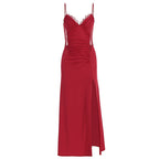 Damen Maxikleid mit raffiniertem Schlitz und verführerischen Spitzenakzenten R&B