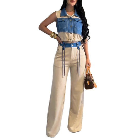 Damen Modischer Overall mit Denim-Design und Stylish-Bund R&B