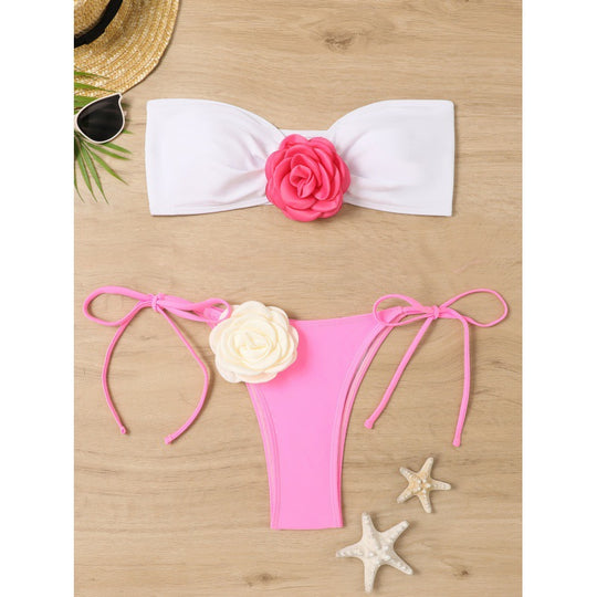 Damen Bandeau-Bikini mit floralem Detail und verstellbaren Trägern R&B
