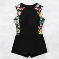 Damen Sport-Einteiler Badeanzug mit floralem Design und modischem Reißverschluss R&B