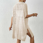 Damen luftiger Strick-Kimono mit floralem Lochmuster R&B
