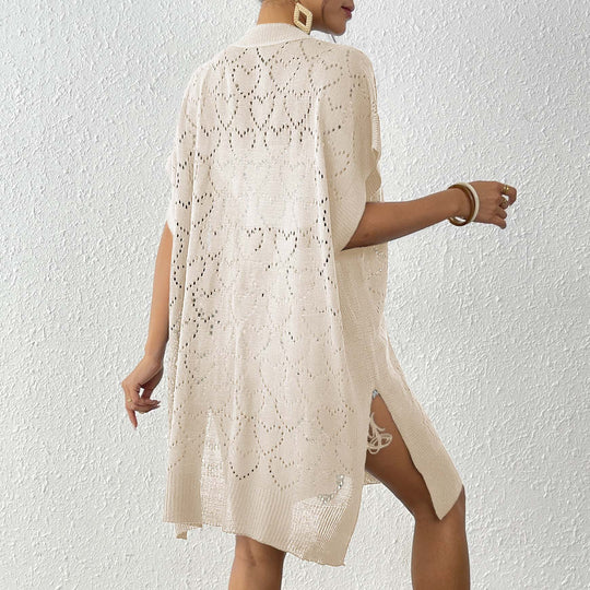 Damen luftiger Strick-Kimono mit floralem Lochmuster R&B