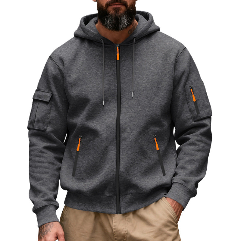 Herren nan funktionale Kapuzen-Sweatjacke mit durchgehendem Reißverschluss und Armtasche R&B