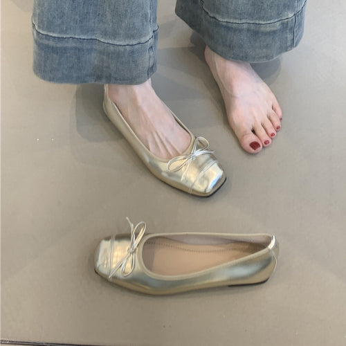 Damen elegante Ballerinas mit glänzendem Obermaterial und zierlicher Schleifenverzierung R&B