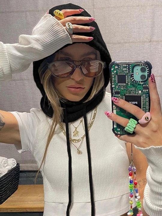 Damen modisches Strickoberteil mit Kapuze und langen Ärmeln R&B