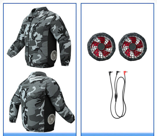 Unisex nan ventilated work cooling jacket with side vent inserts, removable battery compartment and reflective inserts R&B