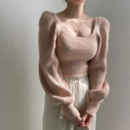 Damen Cropped Pullover mit voluminösen Ärmeln und Rippstruktur R&B